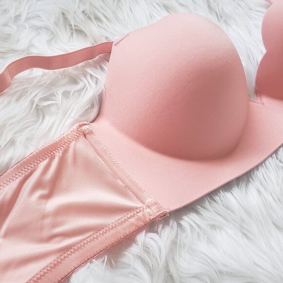 Peach + Lavender mermaid scallops wireless duo colored push-up bra - Picture 2 of 5